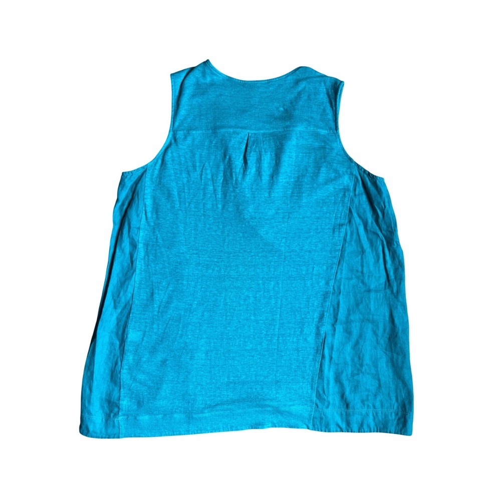 J. Jill Love Linen Teal Blue Sleeveless Henley Tank Top Large 100% Linen - Picture 7 of 7